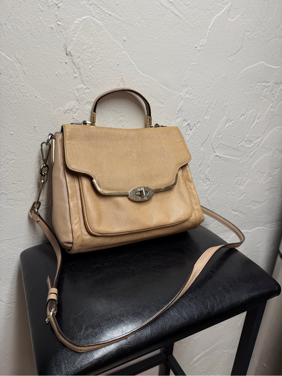 Coach Handbags - Beige Lizard-embossed Leather Coach Madison Sadie Flap Satchel